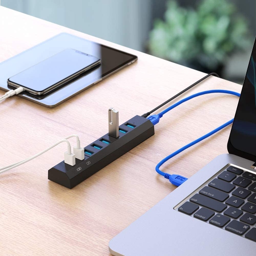 Powered USB Hub 3.0, 8 Port Super High Speed USB 3.0 Hub Splitter + 36W Power Adapter + USB 3.0 Cable, Smart Fast Charger USB Hub Powered for Laptop,