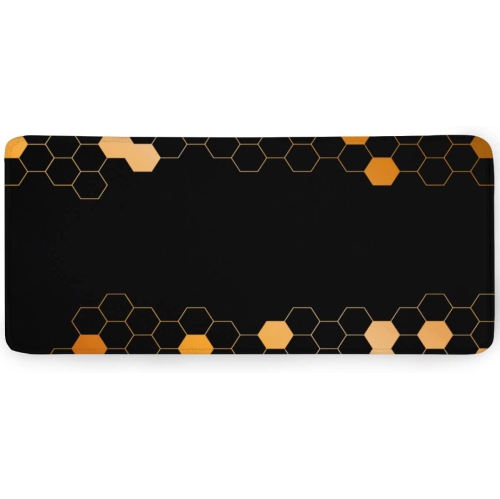 Honeycomb Extended Mouse Pad 35.5x15.7 Inch XL Minimalism Black Gold Hexagon Non-Slip Rubber Base Large Gaming Mousepad Stitched Edges Waterproof Key