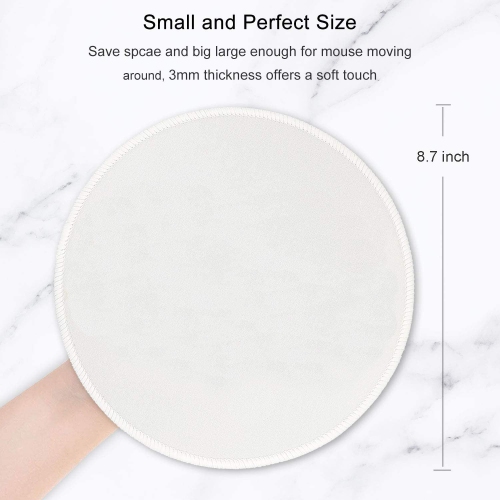 Mouse Pad, Premium-Textured Small Round Mousepad 8.7 x 8.7 Inch White, Stitched Edge Anti-Slip Waterproof Rubber Mouse Mat, Pretty Cute Mouse Pad for