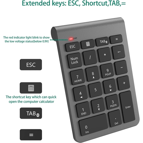 Bluetooth Numeric Keypad for Laptops, Portable Wireless Bluetooth 22-Key External Number pad with Multiple Shortcuts for Laptop, PC, Desktop, Surface