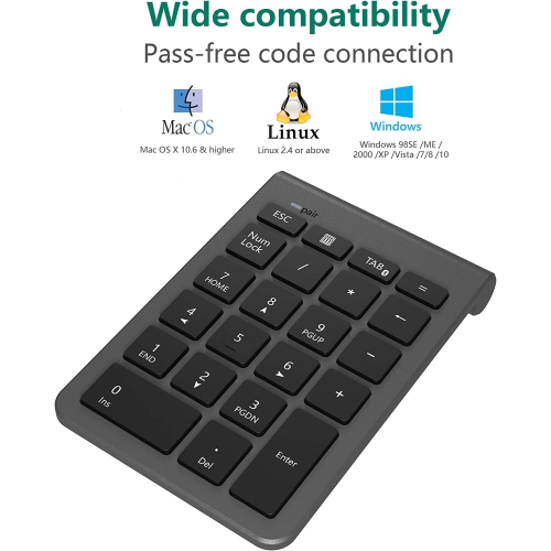 Bluetooth Numeric Keypad for Laptops, Portable Wireless Bluetooth 22-Key External Number pad with Multiple Shortcuts for Laptop, PC, Desktop, Surface