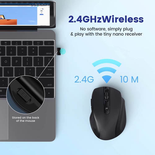 Wireless Mouse for Laptop,2400 DPI Wireless Computer Mouse with 6 Buttons,2.4G Ergonomic USB Cordless Mouse,15 Months Battery Life Mouse for Laptop