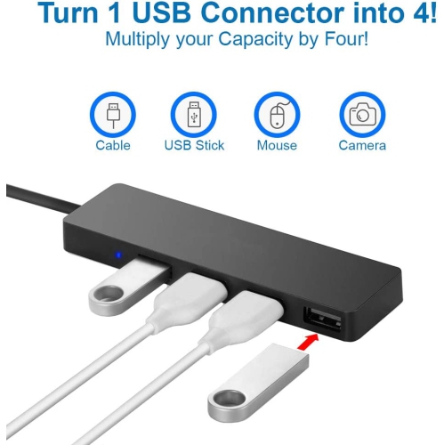 4-Port USB 2.0 Ultra Slim Data Hub Adapter Black