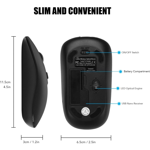 Wireless Computer Mouse, 2.4G Slim Cordless Mouse Less Noise for Laptop Ergonomic Optical with Nano Receiver USB Mouse for Laptop, Deskbtop, MacBook