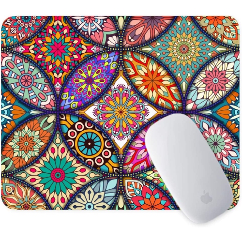 Mouse Pad, Floral Mandala Mouse Mat, Small Custom Mouse pad for Gaming, Office, Women and Men, Non-Slip Rubber Base, Stitched Edge, Waterproof,