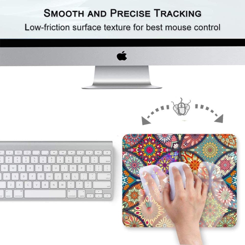Mouse Pad, Floral Mandala Mouse Mat, Small Custom Mouse pad for Gaming, Office, Women and Men, Non-Slip Rubber Base, Stitched Edge, Waterproof,