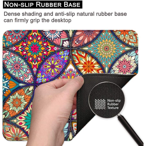Mouse Pad, Floral Mandala Mouse Mat, Small Custom Mouse pad for Gaming, Office, Women and Men, Non-Slip Rubber Base, Stitched Edge, Waterproof,