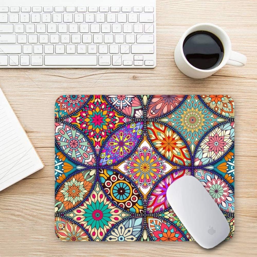 Mouse Pad, Floral Mandala Mouse Mat, Small Custom Mouse pad for Gaming, Office, Women and Men, Non-Slip Rubber Base, Stitched Edge, Waterproof,