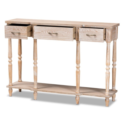 Bowery Hill Rustic Whitewashed Brown Finished Wood 3-Drawer Console Table