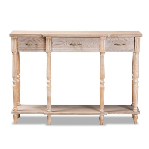 Bowery Hill Rustic Whitewashed Brown Finished Wood 3-Drawer Console Table