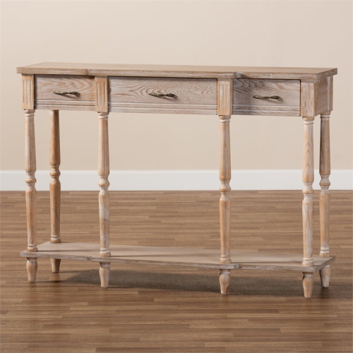 Bowery Hill Rustic Whitewashed Brown Finished Wood 3-Drawer Console Table
