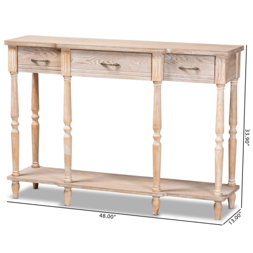 Bowery Hill Rustic Whitewashed Brown Finished Wood 3-Drawer Console Table
