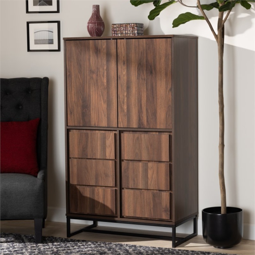 Baxton Studio Neil Brown Finished Wood and Black Finished Metal Storage Cabinet
