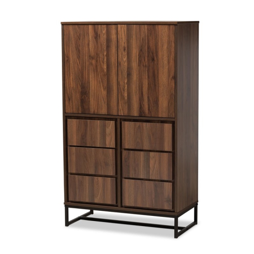 BOWERY HILL  Brown Finished Wood And Black Finished Metal Storage Cabinet