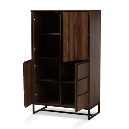 Bowery Hill Brown Finished Wood and Black Finished Metal Storage Cabinet