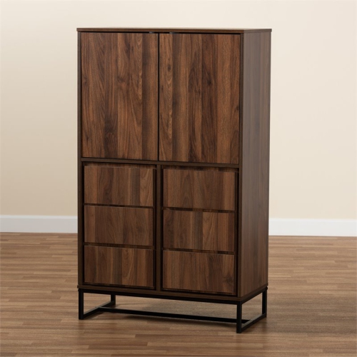 Bowery Hill Brown Finished Wood and Black Finished Metal Storage Cabinet
