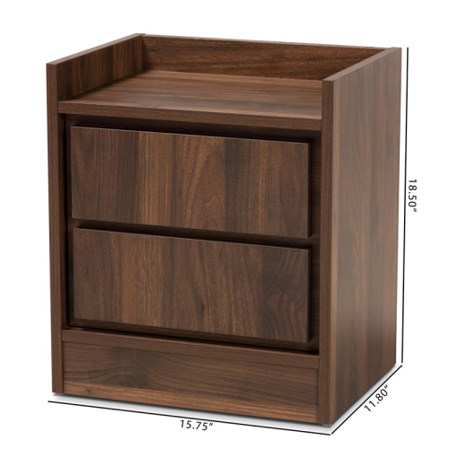 Bowery Hill Contemporary Walnut Brown Finished Wood 2-Drawer Nightstand