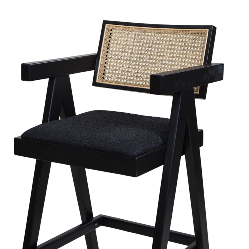 Milan 29.5" Resin Webbing Back Bar Stool with Arms Set of 3 Ebony Black Boucle