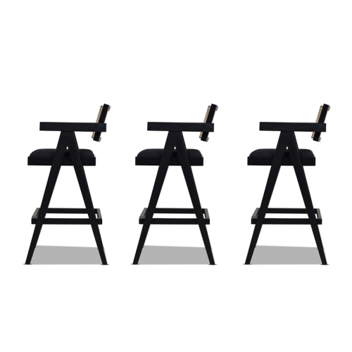 Milan 29.5" Resin Webbing Back Bar Stool with Arms Set of 3 Ebony Black Boucle