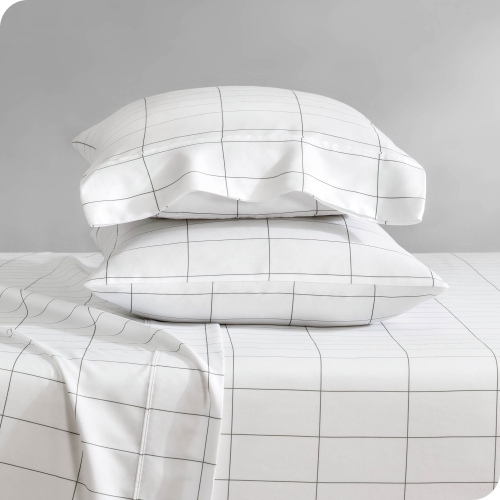 BARE HOME  Premium 1800 Ultra-Soft Microfiber Pillowcase Set - Double Brushed - Hypoallergenic - Wrinkle Resistant - Grid - White/grey, Standard