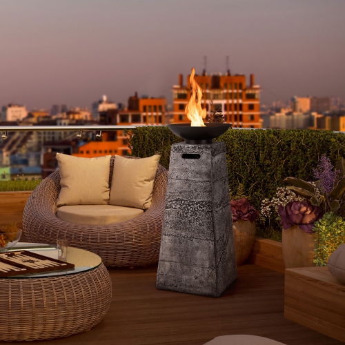 Costway 48" Outdoor Propane Fire Bowl Column W/ Lava Rocks & PVC Cover 30,000 BTU