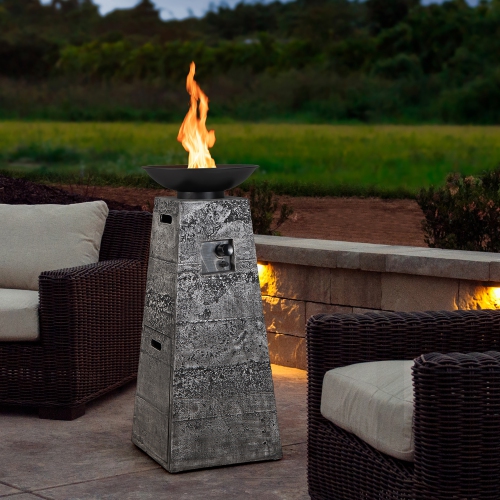 Costway 48" Outdoor Propane Fire Bowl Column W/ Lava Rocks & PVC Cover 30,000 BTU