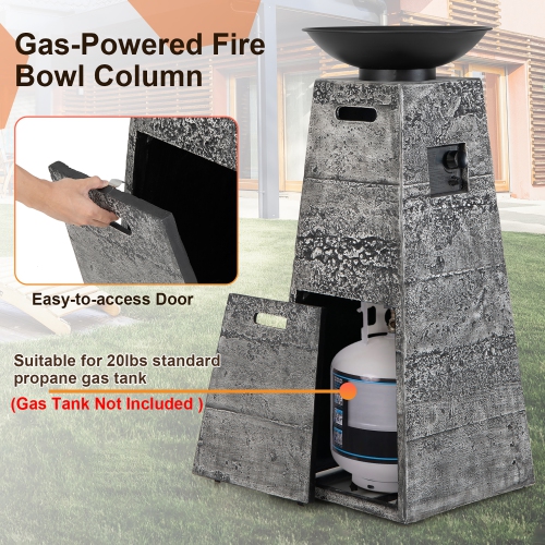 Costway 48" Outdoor Propane Fire Bowl Column W/ Lava Rocks & PVC Cover 30,000 BTU