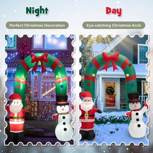 Costway 8FT Christmas Inflatable Archway w/ Santa Claus & Snowman and LED Lights