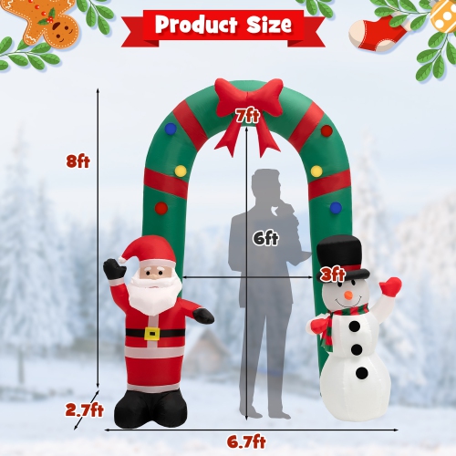 Costway 8FT Christmas Inflatable Archway w/ Santa Claus & Snowman and LED Lights