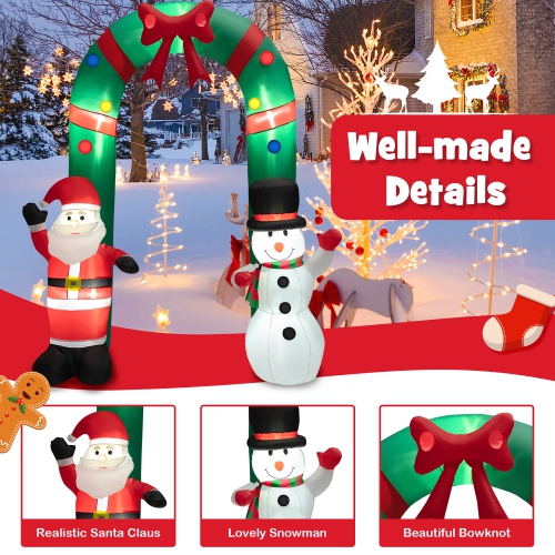 Costway 8FT Christmas Inflatable Archway w/ Santa Claus & Snowman and LED Lights