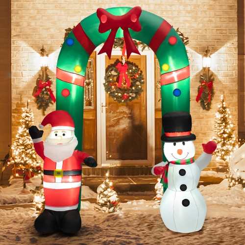 Costway 8FT Christmas Inflatable Archway w/ Santa Claus & Snowman and LED Lights
