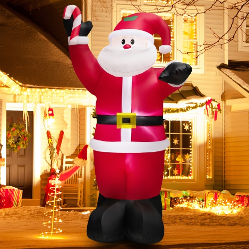 COSTWAY  8 Ft Inflatable Santa Claus Holding Crutch Lollipop Blow-Up Xmas Decoration