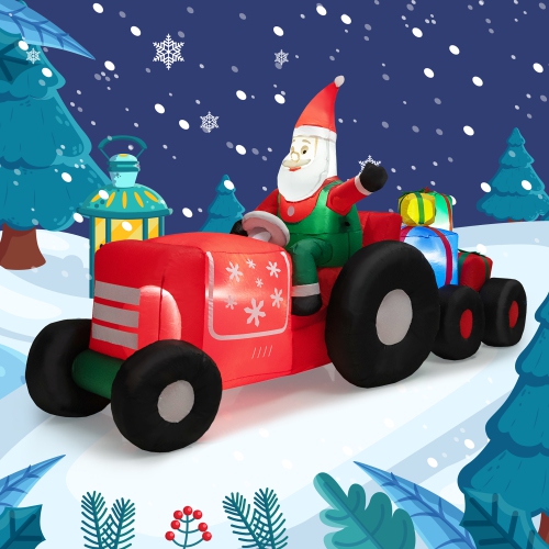 Costway 9 FT Long Christmas Inflatable Santa Claus Driving Tractor with Gifts Decoration