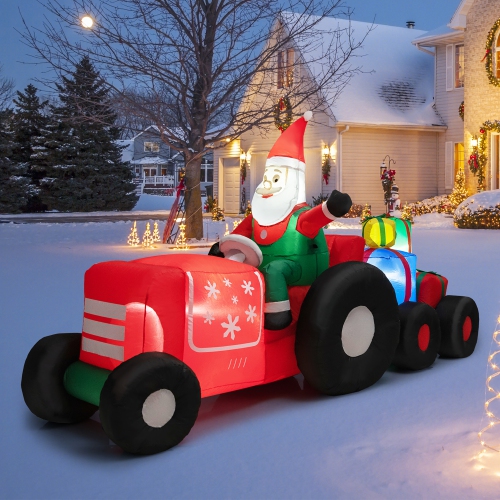 Tracteur gonflable de Noël long de 9 pi avec décorations de cadeaux de Costway