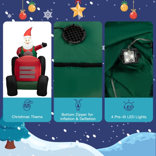 Tracteur gonflable de Noël long de 9 pi avec décorations de cadeaux de Costway