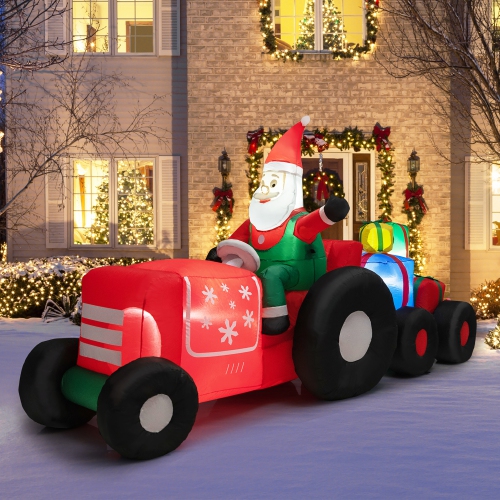 Tracteur gonflable de Noël long de 9 pi avec décorations de cadeaux de Costway