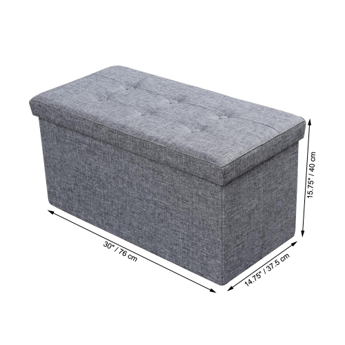 ITY International - Large Fabric Foldable Ottoman/Footrest with Storage, 30" x 14.75" x 15.75", Gray