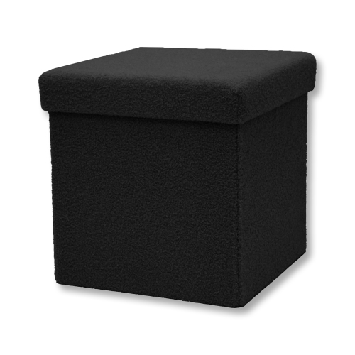 ITY INTERNATIONAL  - Plush Fabric Foldable Ottoman/footrest With Storage, 15" X 15" X 15" In Black