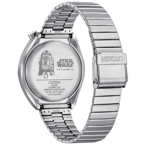 Star Wars Mens R2-D2 Japanese Quartz Watch 38mm Silver-Tone Stainless Steel Case and Bracelet with Silver-Tone Dial