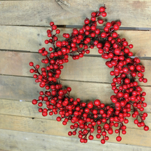 Crimson and Merlot Red Berries Artificial Winter Christmas Wreath - 16-Inch, Unlit
