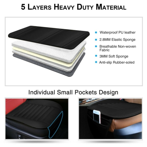 Housse de siège avant rembourrée et perméable à l'air en cuir de luxe noir pour toutes les voitures