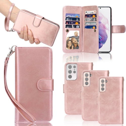 Image 1 of 10.. Rose Gold Luxury Detachable Leather Wallet Case w/Strap for Galaxy S21 S21+ S21U