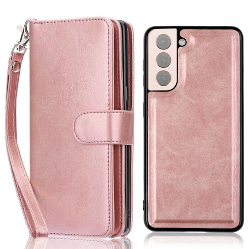 Rose Gold Luxury Detachable Leather Wallet Case w/Strap for Galaxy S21 S21+ S21U