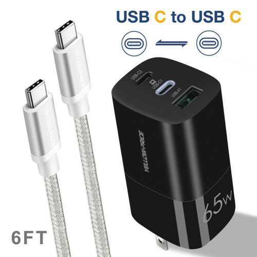 [GaN Tech] Compact 65W USB C Wall Charger with Foldable Plug(2USB-C+1USB-A Port)