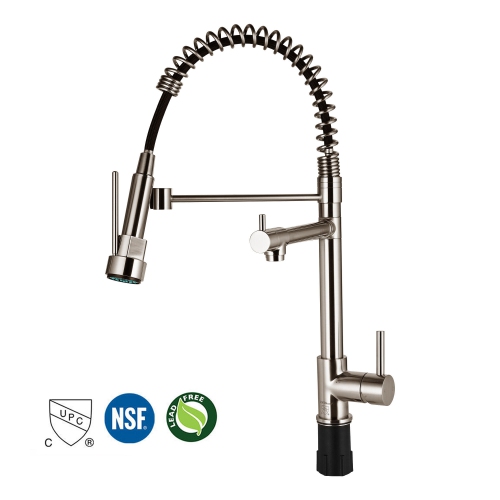 LIVINGBASICS  360 Degree Rotation Spring Design Single Handle Bathroom Faucets, Kitchen Sink Faucets With Pull Down Sprayer