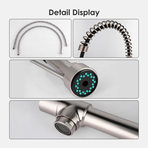 360 Degree Rotation Spring Design Single Handle Bathroom Faucets, Kitchen Sink Faucets with Pull Down Sprayer