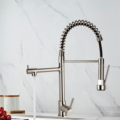 360 Degree Rotation Spring Design Single Handle Bathroom Faucets, Kitchen Sink Faucets with Pull Down Sprayer