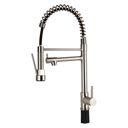 360 Degree Rotation Spring Design Single Handle Bathroom Faucets, Kitchen Sink Faucets with Pull Down Sprayer