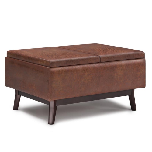 Owen 34 in. W Table Storage Ottoman in Distressed Saddle Brown Faux Leather