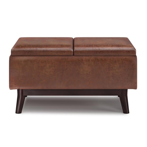 Owen 34 in. W Table Storage Ottoman in Distressed Saddle Brown Faux Leather